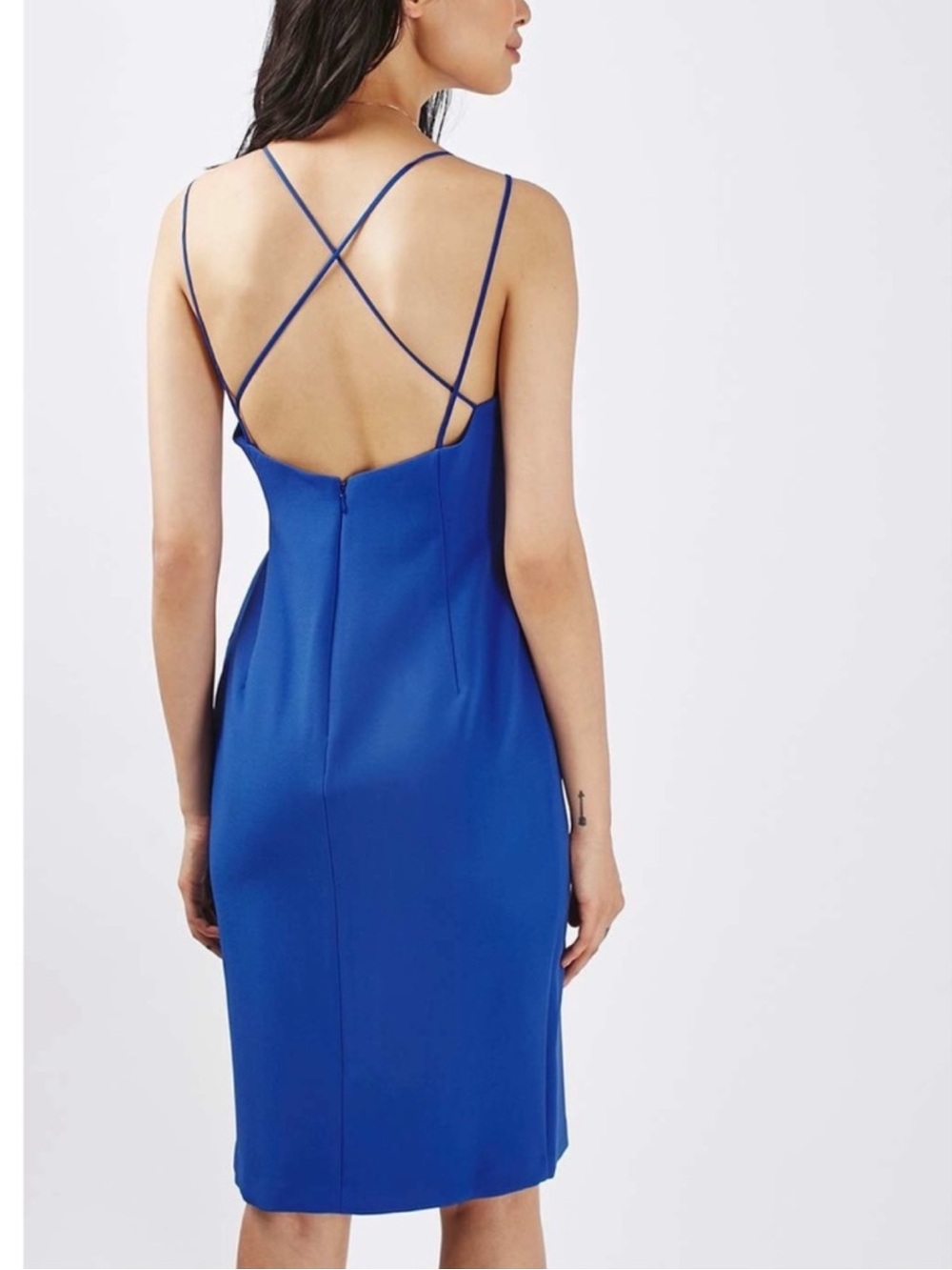 Topshop Royal Blue Eyelet plunge Crisscross Back Sheath Dress 👗